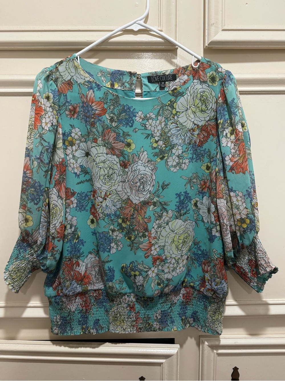 Love Culture Turquoise Floral Peasant Blouse